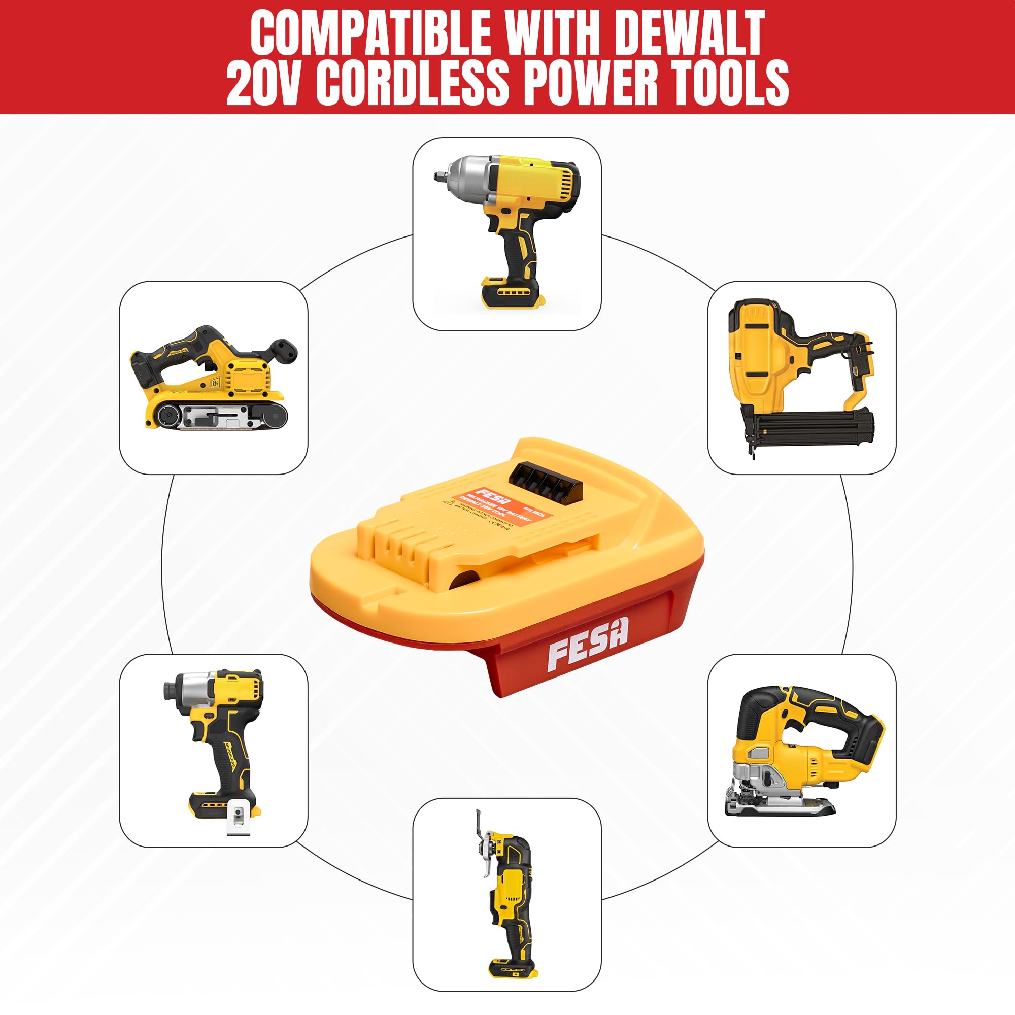FESA Adaptador de batería compatible con Milwaukee a DeWalt – Convierte una batería Milwaukee de 18 V para usar con herramientas eléctricas inalámbricas DeWalt de 20 V – Cuerpo de doble color para una