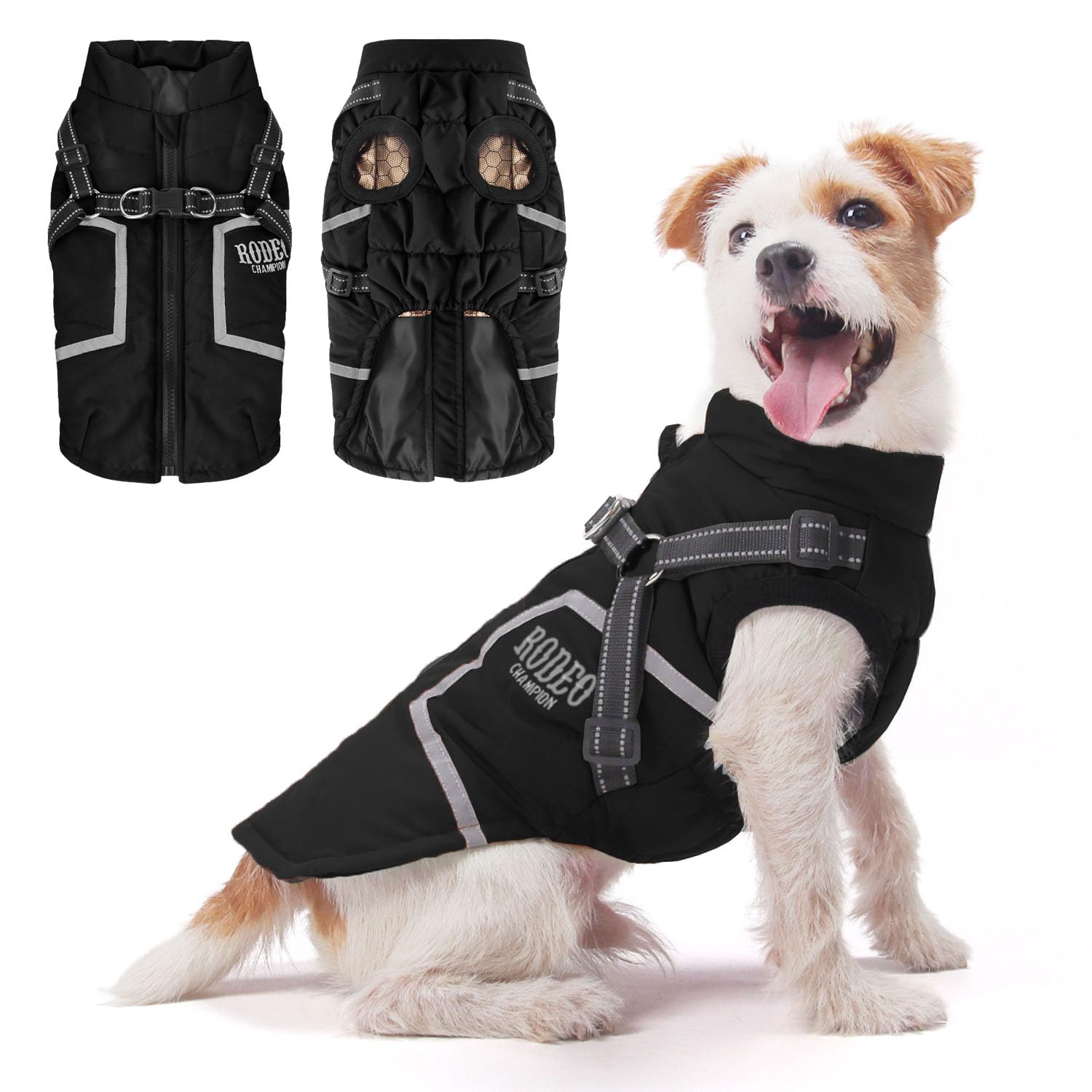 Cappotto Cane Taglia Piccola, Cappottino Cane Taglia Piccolacon Cucciolo Strisce Riflettenti Fodera, Cappottini per Cani di Piccol a Taglia Media con Pettorina, Nero S