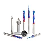 Spektra Coated Solid Carbide CNC V-Groove, Point Roundover, and Multi-Purpose Router Bit Pack, AMS-177-K 8-Pc, 1/4 Inch Shank in Wooden Box