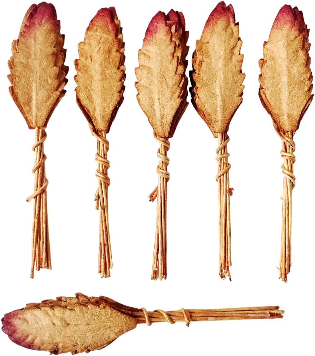 Ploen 50 pcs Copper Brown Algerian Oak Mulberry Paper Leaves with Wire Stems Leaf Mulberry Paper Craft Supplies Scrapbooking Embellishments for so Many Card DIY Craft Projects Leaves 258 image 4