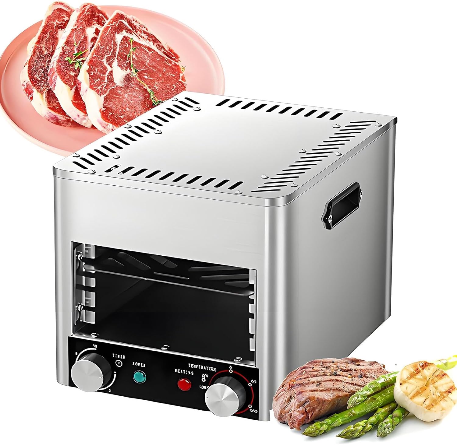 Smokeless in-frared Electric Broiler for Indoor Use, Fits on Kitchen Counter, for Cooking Steak, Pork,Chicken, Vegetables