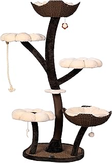 Kratzbaum „Le Fleuron“ – 145 cm eleganter Design-Katzenbaum mit Sisal, stabilem Standfuß und weichen Liegeflächen, hochwertiger Kratz- und Kletterbaum für Wohnung & Haus braun-beige