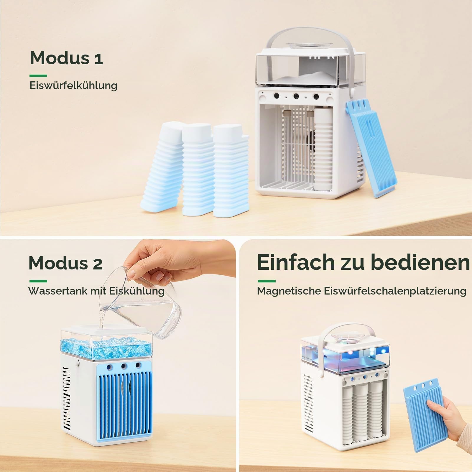 Mobile Klimaanlage, 5 in 1 Mini Klimagerät mit App-Steuerung, Persönlich Ventilator mit 800ml Wassetank, 3 Geschwindigkeiten, 3 Nebelmodi, Tragbarer Klimaanlage für Zimmer Büro