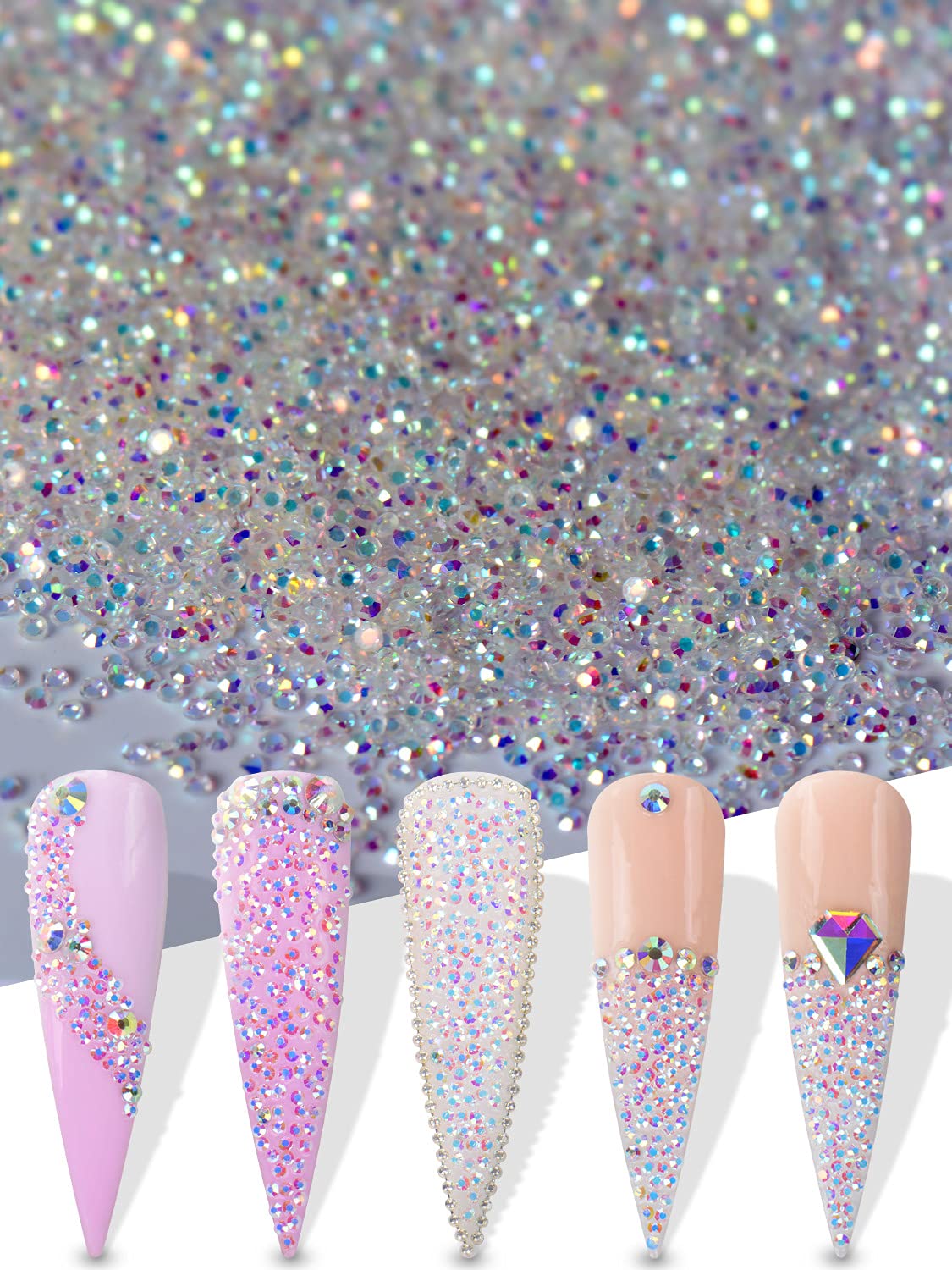 Warmfits 15000pcs 1.2mm Ultra Mini Crystals Beads Glass Sand Nail Micro Beads Diamond Dust Iridescent Crystal ab Colorful Shine For Nail Art 3D Decorations DIY Craft: Beauty