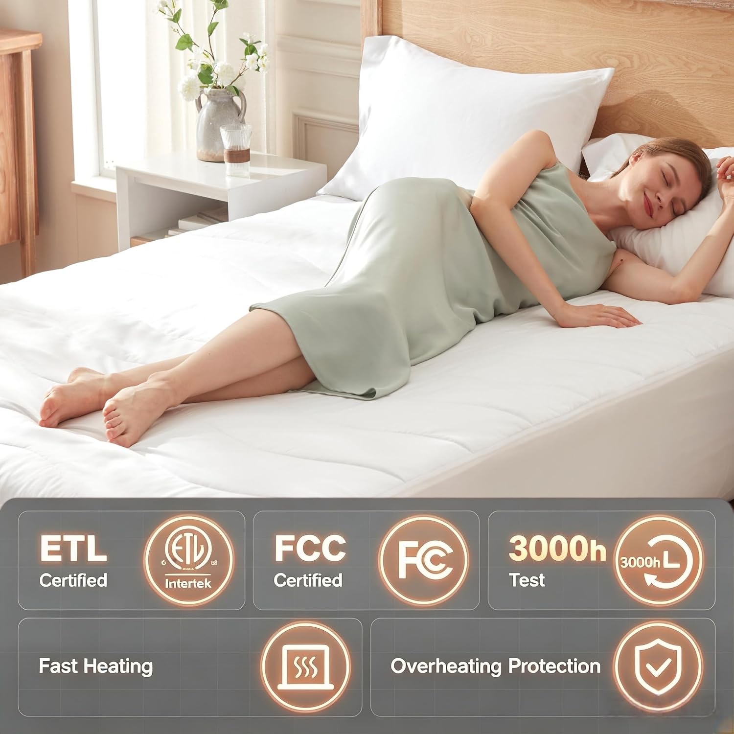 SNUGSUN Heated Mattress Pad Full, 6 Heat Settings 10H Auto Off, Deep Pocket