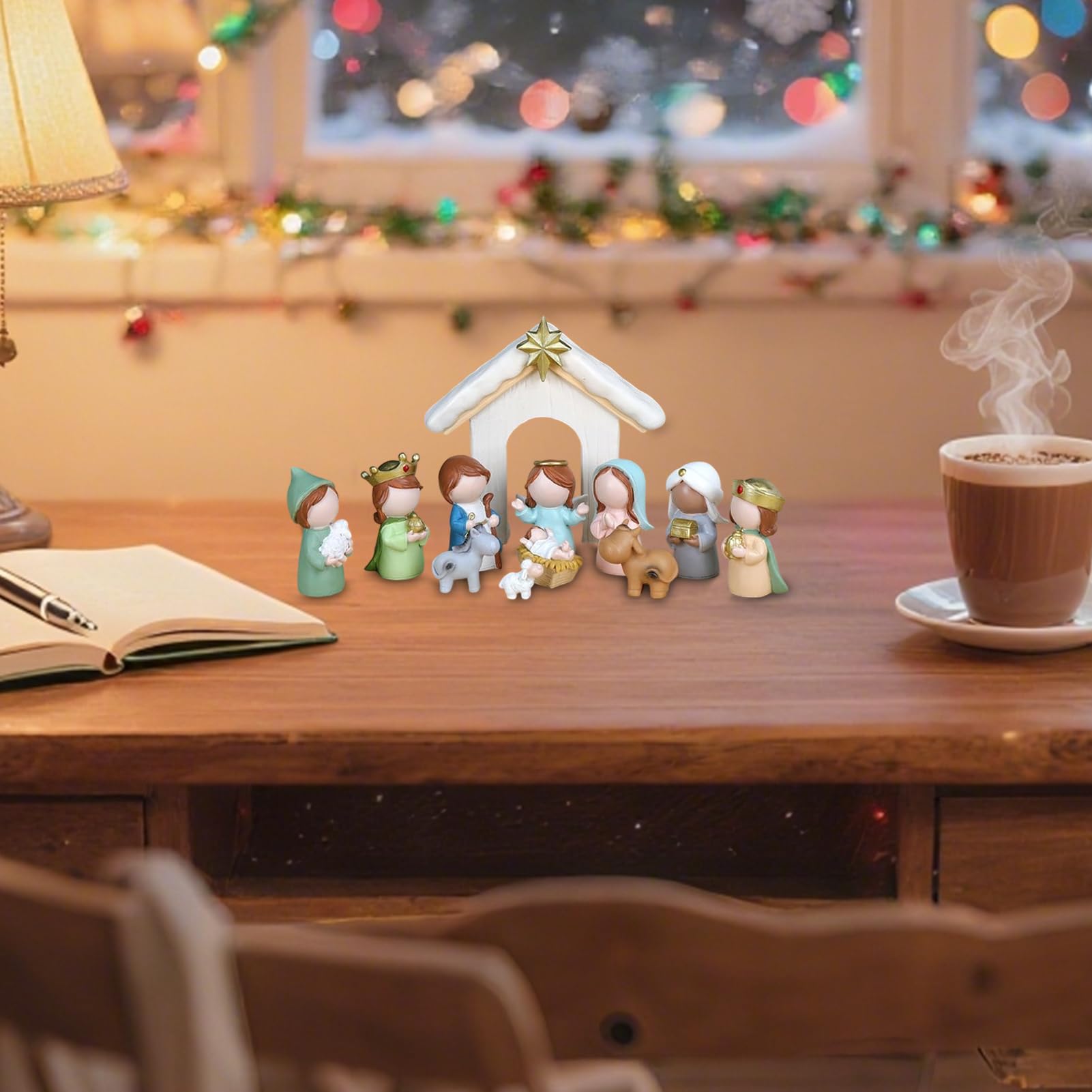 Weihnachtskrippe – anpassbare Display-Optionen, Weihnachtskrippen-Sets, tragbare Geschenkoption Krippen-Set, Weihnachtsszene für Kinder und Erwachsene, christlicher Schreibtisch, Tischregal, Kaminsims