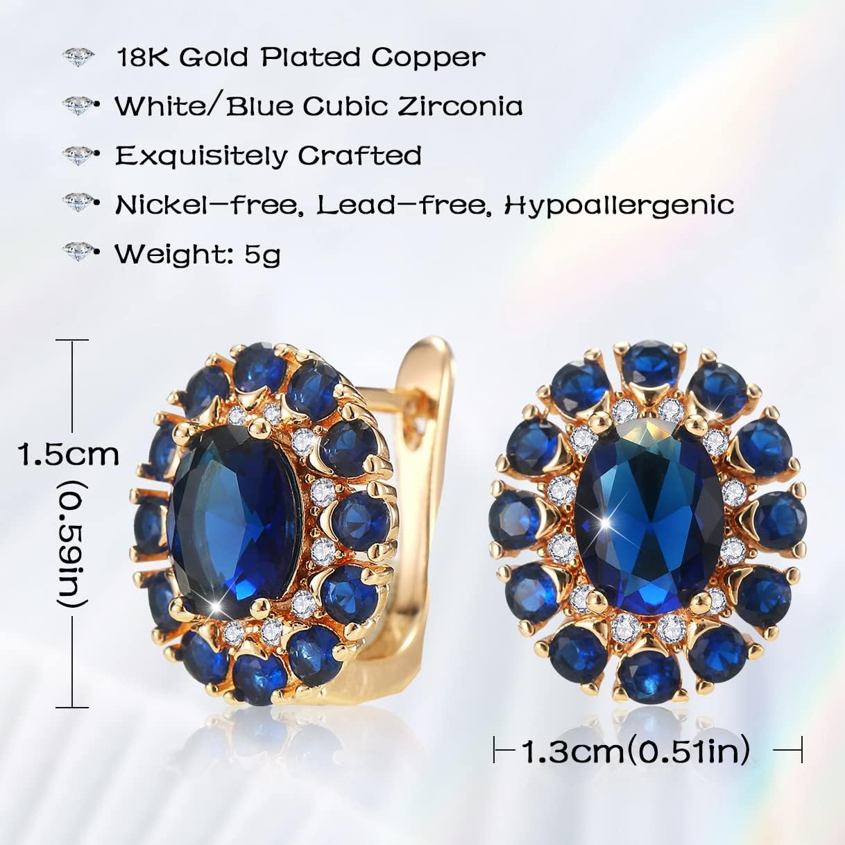 Richapex Sapphire Earrings for women, 18K Gold Plated Crystal Flower Earrings | Small Hoop Earring |Gold Earring for Women - Image 3