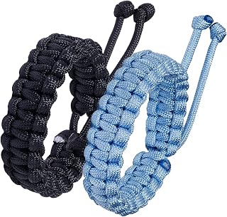 Paracord Survival Bracelets Braided Paracord Handmade Rope for Couples Men Women Adjustable Size(Set of 2)