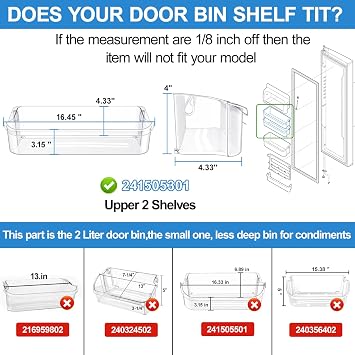 [2 PACK] 241505301 Refrigerator Door Bin Compatible with Frigidaire Gallery Door Shelf 241505300 Frigidaire Door Shelf Replacement PS976745 240430319 FGSC2335TFB FFSC2323TSA FFSC2323TS0 Door Bin