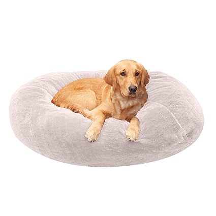 Furhaven Pet Bed for Dogs and Cats - Beanbag-Style Plush Faux Fur Ball Nest Cushion Dog Bed with Removable Washable Cover, Shell (Pink Tan), Jumbo (X-Large)