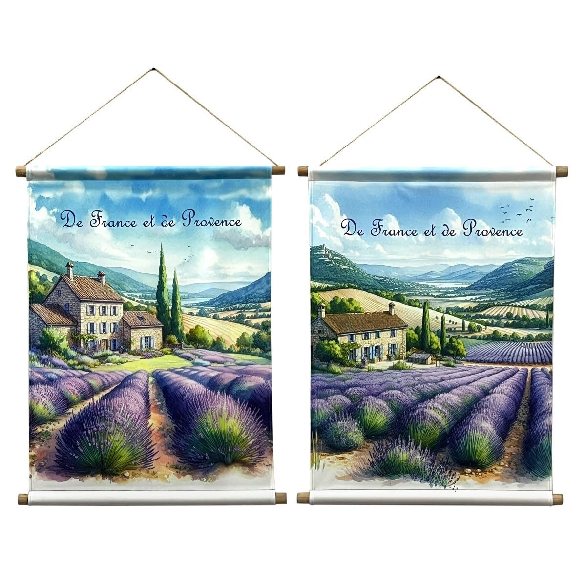 Tableau Lavande Provence en toile enroulable 76x60cm avec baguette bois suspendue