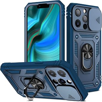 Fetrim Case for iPhone 13 PRO MAX, Camera Cover Phone Case with Rotation Ring Stand for Apple iPhone 13 PRO MAX - Blue