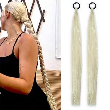 2 Packs Blonde Tinsel Ponytail Extension with Elastic Tie 26 Inch
