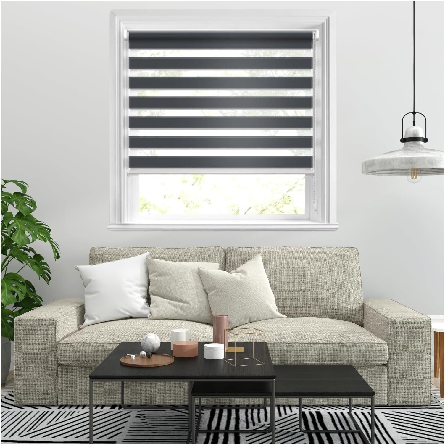 J.Din Premium Zebra Roller Blinds Windows Door Curtain For Bedroom Day and Night Window Shades Aluminium Cassette Blind Easy Fit Double Layer Fabric Translucent Vision Curtains (Grey, 243cm x 165cm)