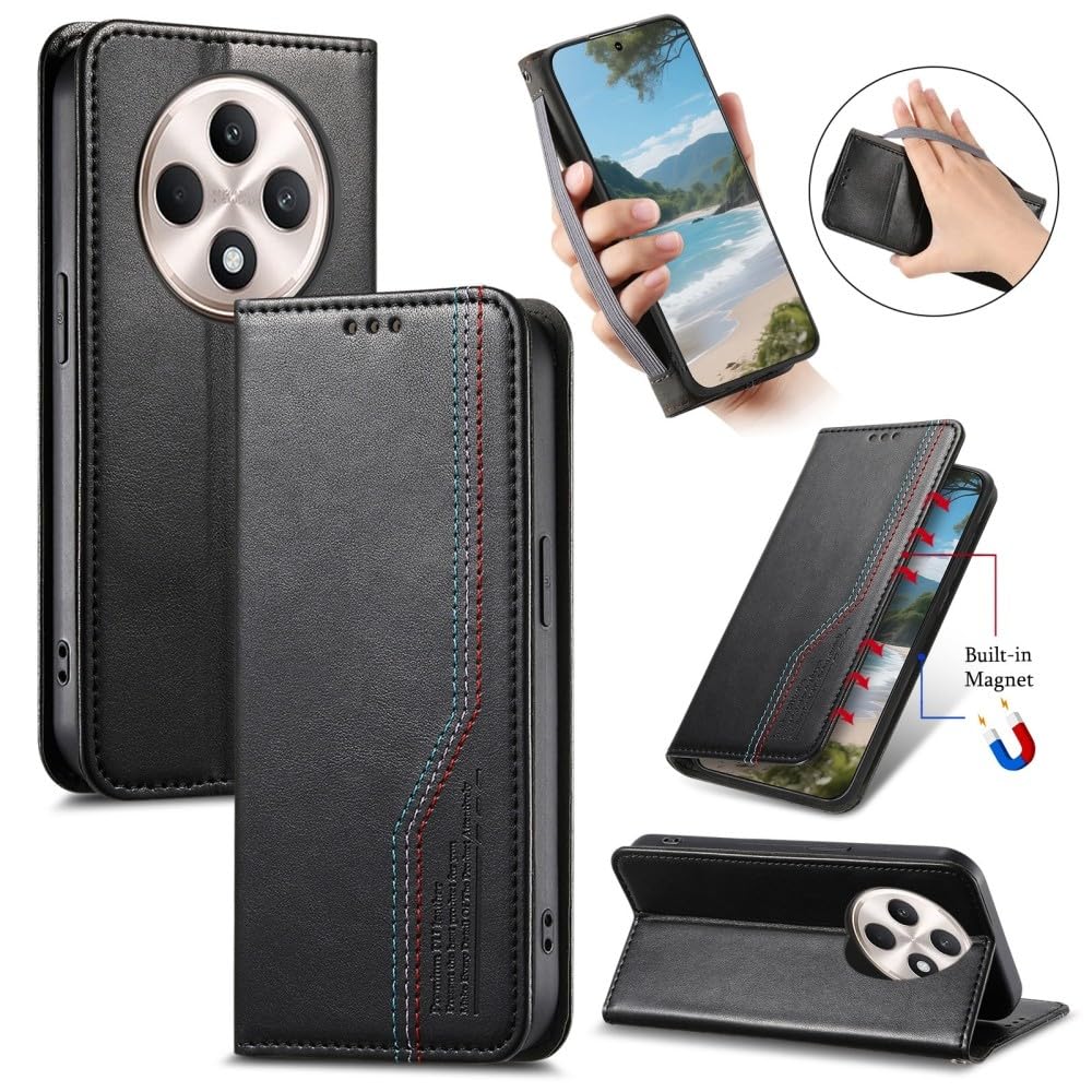 Generic Étui compatible avec Xiaomi Redmi 14C 4G (couleur : noir) élégant en cuir magnétique portefeuille à rabat arrière Premium