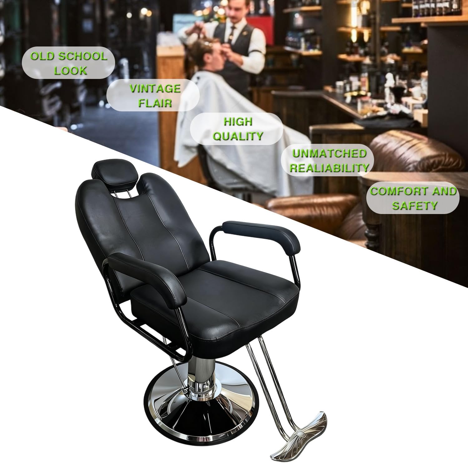Reclining Barber Chair, Heavy Duty Hydraulic Salon Chair, Adjustable Hair Styling Chair for Beauty Spa Shampoo Barbering