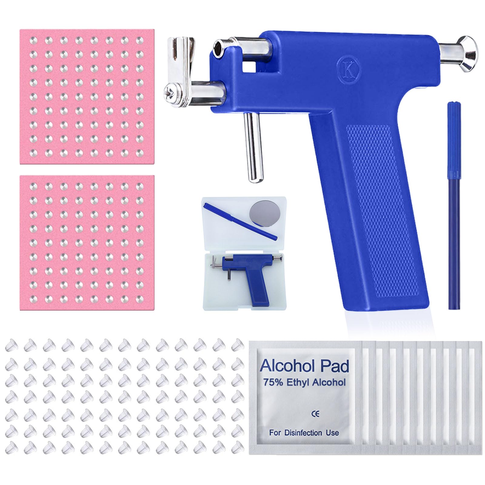 Mumjooyi Pistola Piercing Oreja Juego de 98 piercings para oreja Juego de Pistola para Perforar la Oreja para orejas, labios, nariz, cuerpo, lengua y ombligo