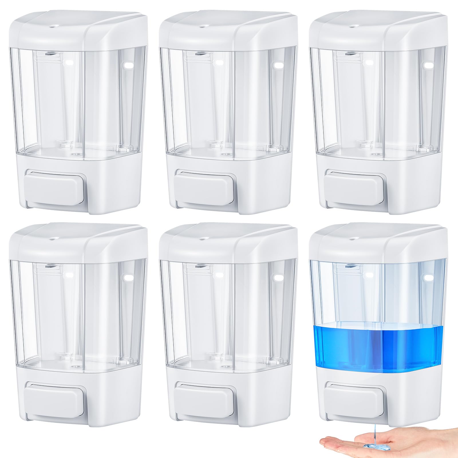 Hushee 6 Pcs Wall Mounted Soap Dispenser,27 Oz 800 Ml,White