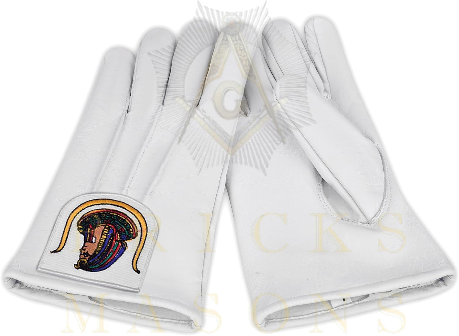 Bricks Masons Premium White Leather Gloves – Custom Embroidered Patch, Comfortable & Durable