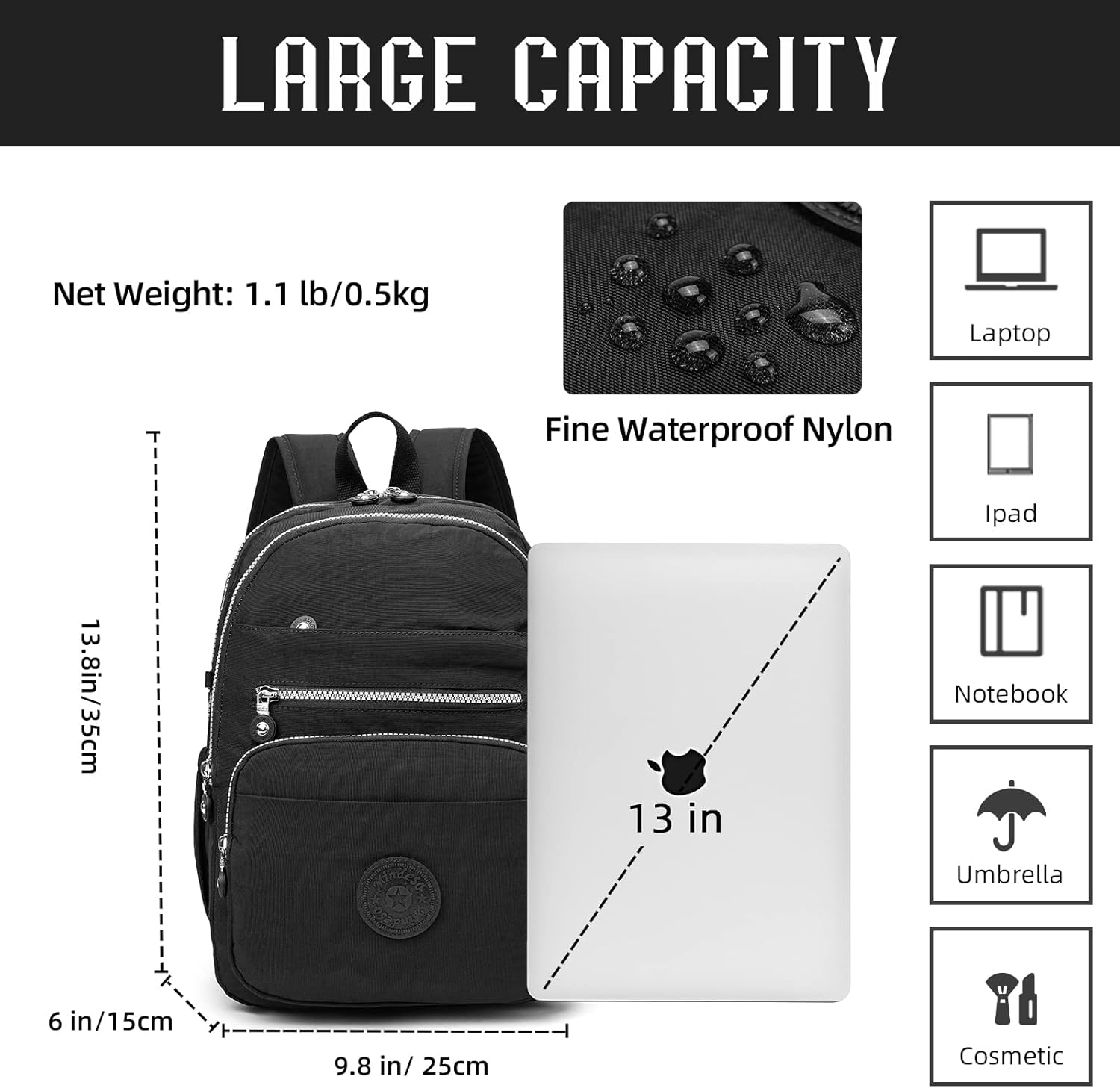 Hiking Waterproof 13" Laptop Backpack Purse for Women and Men,Travel Backpack - Image 3