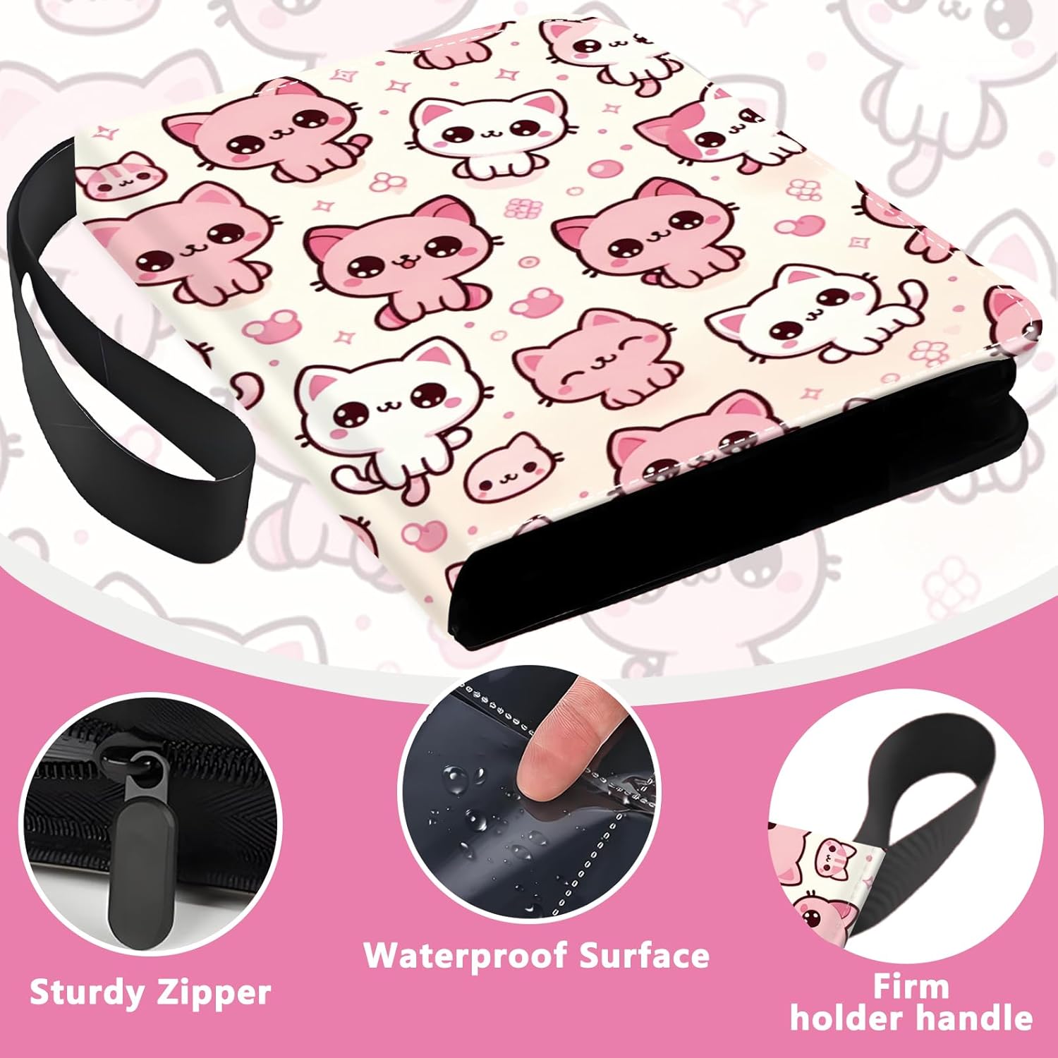 Card Binder for Girls Gifts 4 Pocket with 50 Sleeves 400 Cards Collectible Trading Binder Case Cute Album Holder Game sports collector supplier provides books、for MTG, TCG & Sport Cards(Cute kitten)