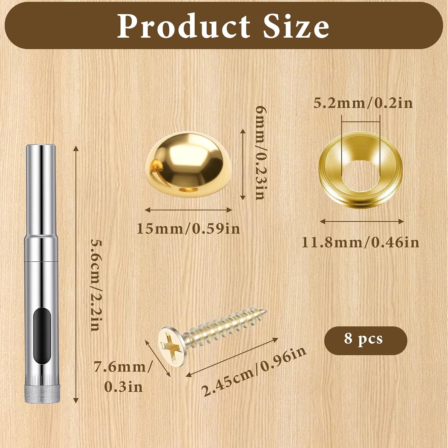 8 Set Brass Screw Caps Gold Decorative Bolt Cover Mirror Fixing Screw Cover