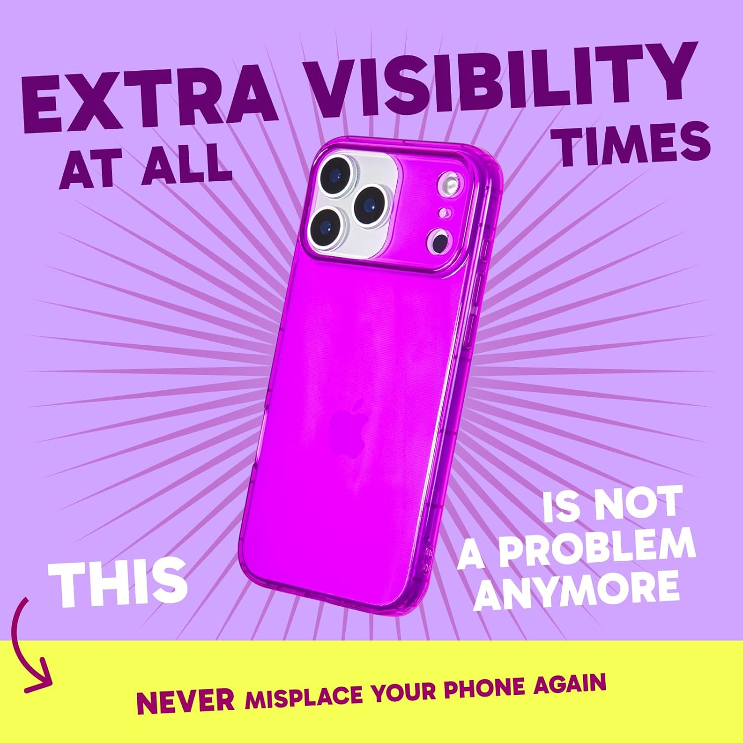 SteepLab Neon Highlighter Case for iPhone 17 Pro Max - The Grippy Jelly Case w/Protective Air Pockets (Saturated Vivid Purple)