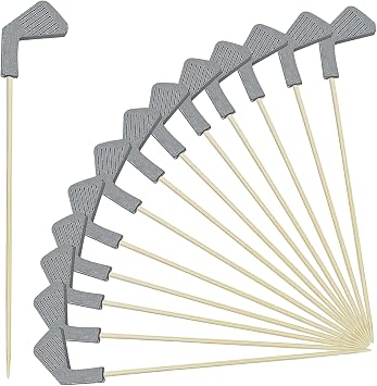 100 Pcs Golf Club Cocktail Picks Toothpicks for Appetizers Golf Skewers Disposable Bamboo Sandwich Fruit Cocktail Picks for Catered Buffet Party Holiday Supplies Bamboo, Silver
