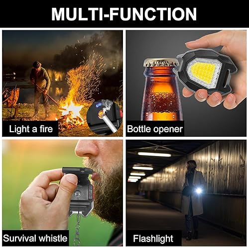 Miniatura 5 de SEFONE Paquete de 2 llaveros COB de 7 modos, linterna LED recargable brillante de 1200 lúmenes, luz de bolsillo portátil con soporte plegable,