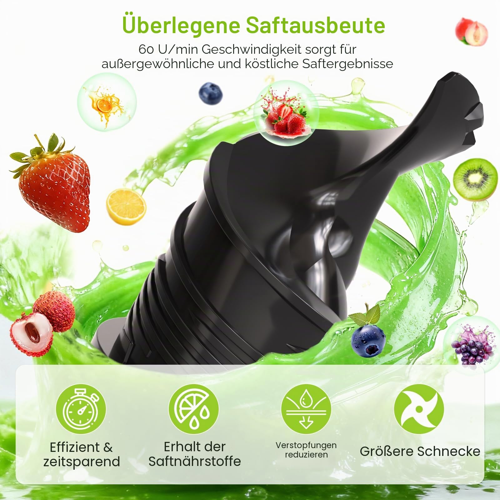 Kismile Kaltpress-Entsafter mit modernem Touchscreen, 13,5 cm XL-Futter, leicht zu reinigen, BPA-frei, hohe Ergiebigkeit, langsamer Entsafter für ganzes Obst und Gemüse, 300 W Masticating Juicer