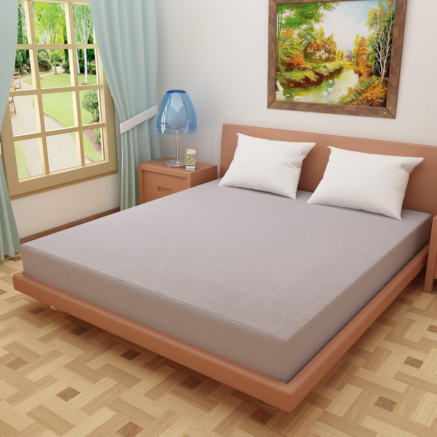 Kuber Industries Waterproof Double Bed Mattress Cover|Breathable Terry Cotton Surface & Elastic Fitted Mattress Protector,6 x 6.5 Ft. (Grey) (Pack of 1)-picture-43