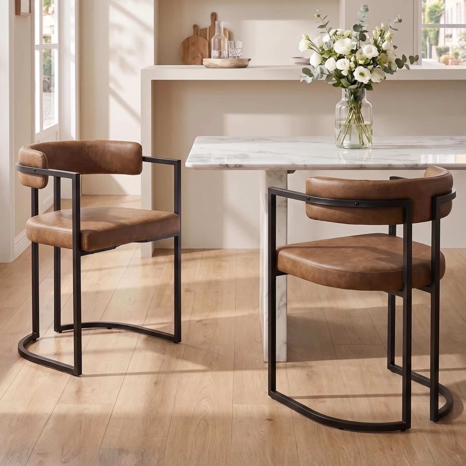 Ya-Home Lot de 2 Chaises Salle à Manger Design en Cuir PU, Marron