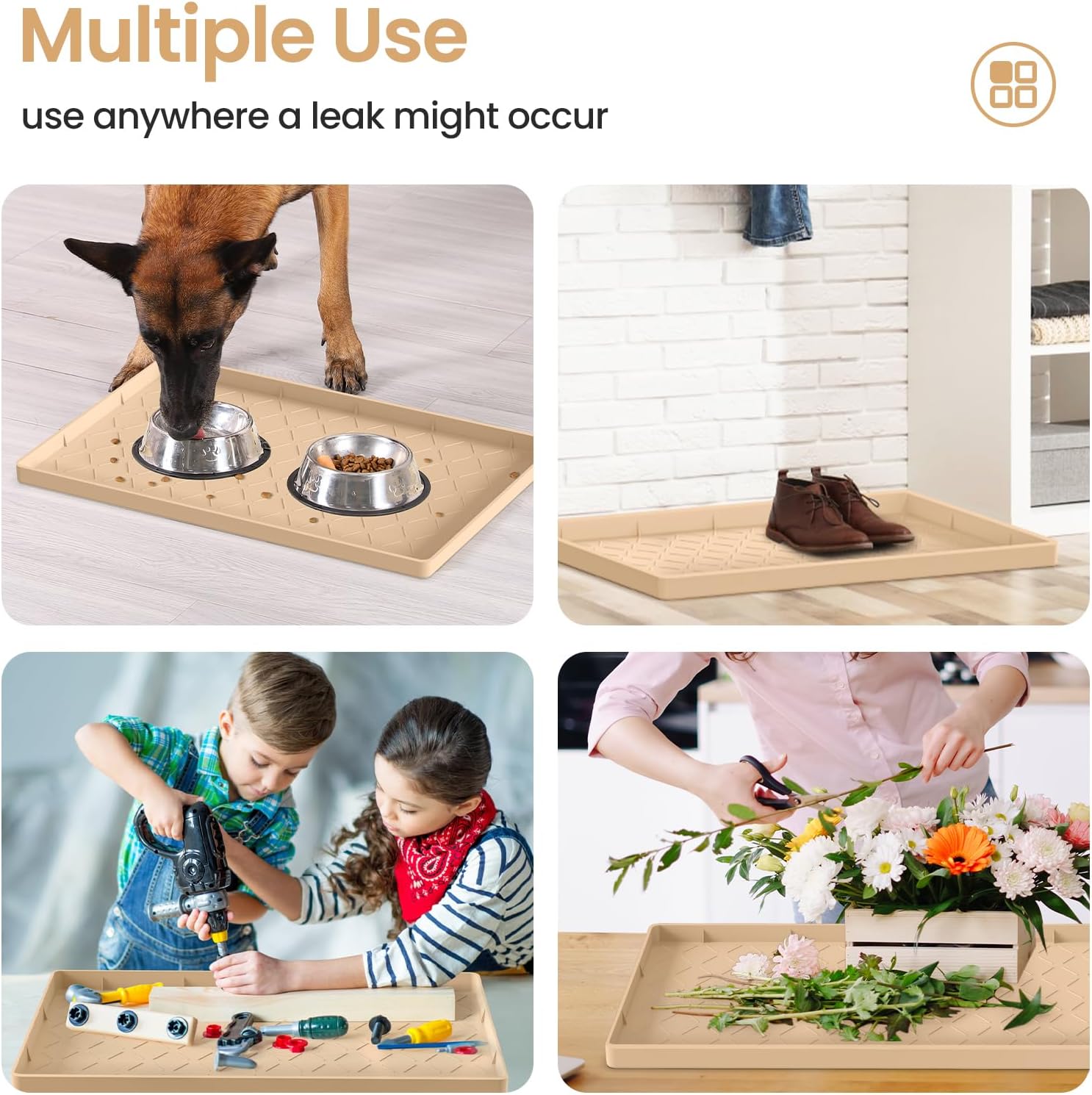 MateeyLife 31'' x 22'' Silicone Under Sink Mat for Kitchen Waterproof, Rubber Under Kitchen Sink Mat for Bottom, Bathroom Cabinet Liners for Shelves Waterproof, Silicone Matt with Lip, Boot Tray