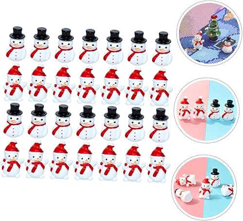 Miniatura 7 de ARTIBETTER 40 piezas de mini muñecos de nieve estatuas de sombreros negros y rojos de fibra óptica muñeco de nieve decoraciones para fiesta de