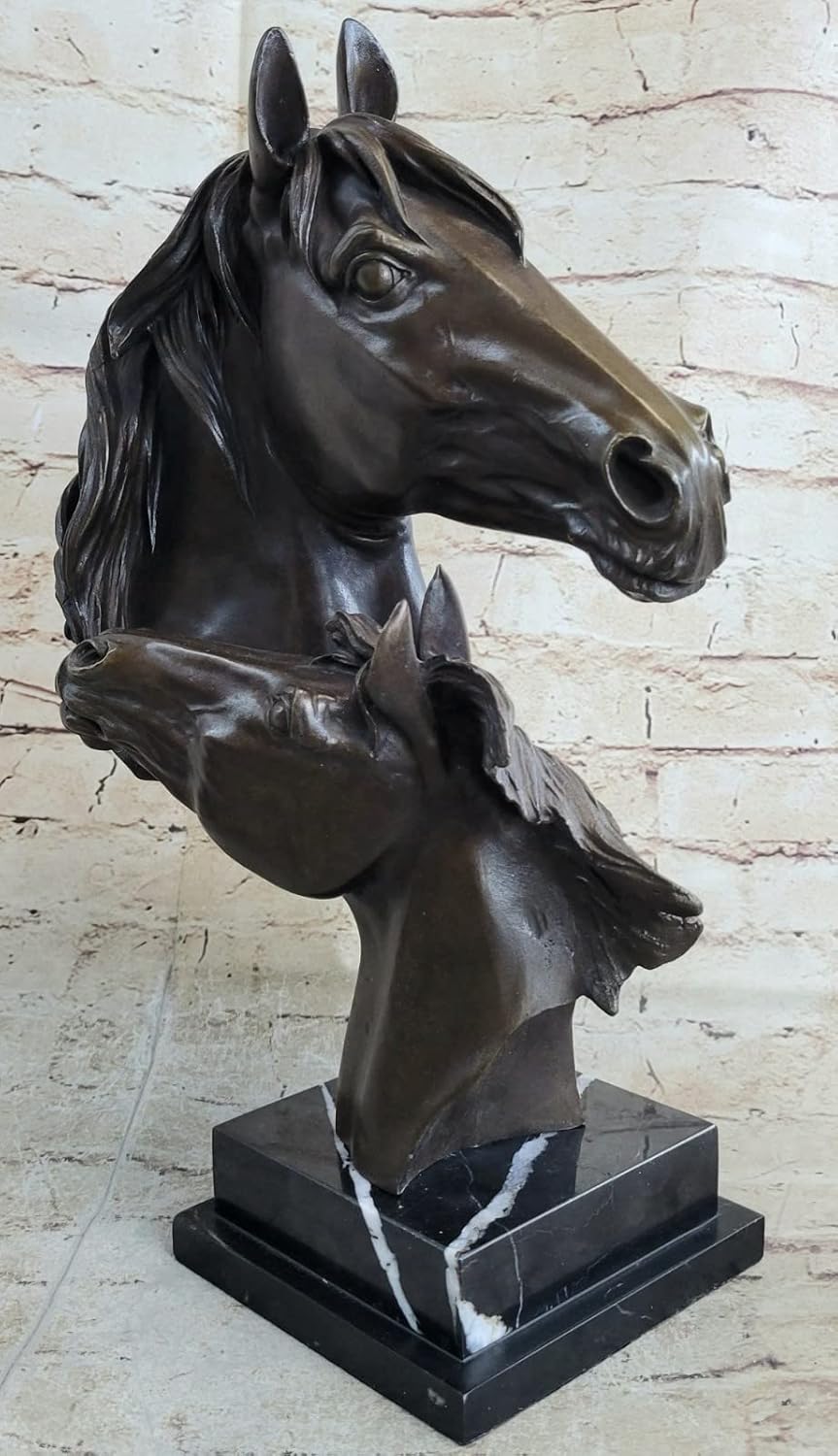 Handcrafted Hot Cast Museum Quality Horse Horses Bust Bronze Sculpture Figure by Think Bronze Artwork Decorative Gift