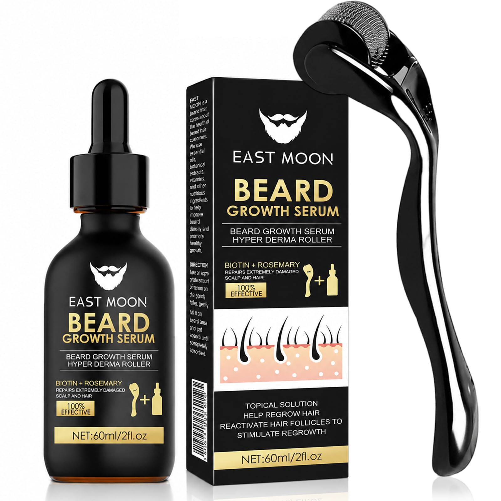 kit barbe homme,60ml Huile Barbe Homme avec Rouleau,Kit Pousse