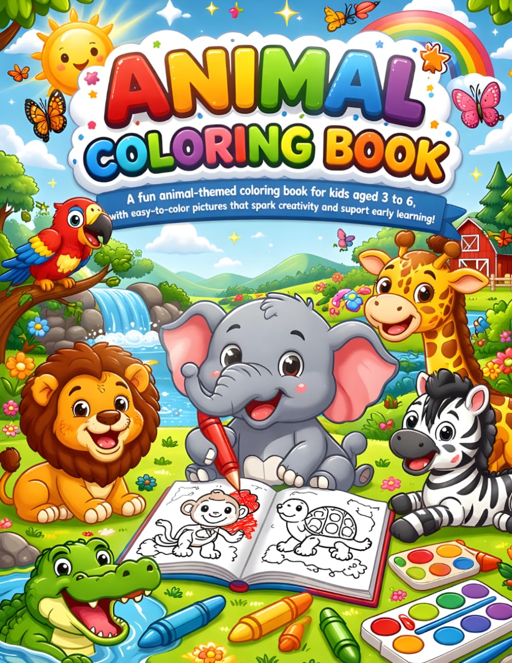Colorful Animals: Fun Coloring Books for Kids Aged 3 to 6: Fun and Easy Coloring Pages for Toddlers and Preschoolers Ages 3-6