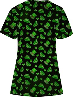 St. Patrick's Day Shirt for Women V Neck Nursing Tops Casual Short Sleeve Tunic Tops Working Uniform Scrubs, Black, Small