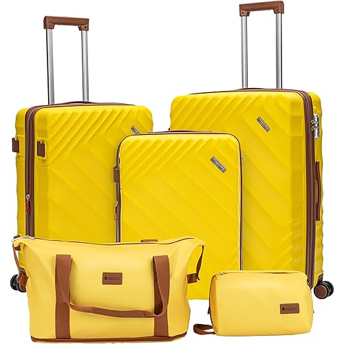 5 piece Luggage Set Expandable Suitcase 22x14x9 Airline Approved Carry on, ABS Hard Case Suitcases with Spinner Wheels, TSA Lock, (Yellow, 5 Piece Sets(20/24/28/DB/TB))