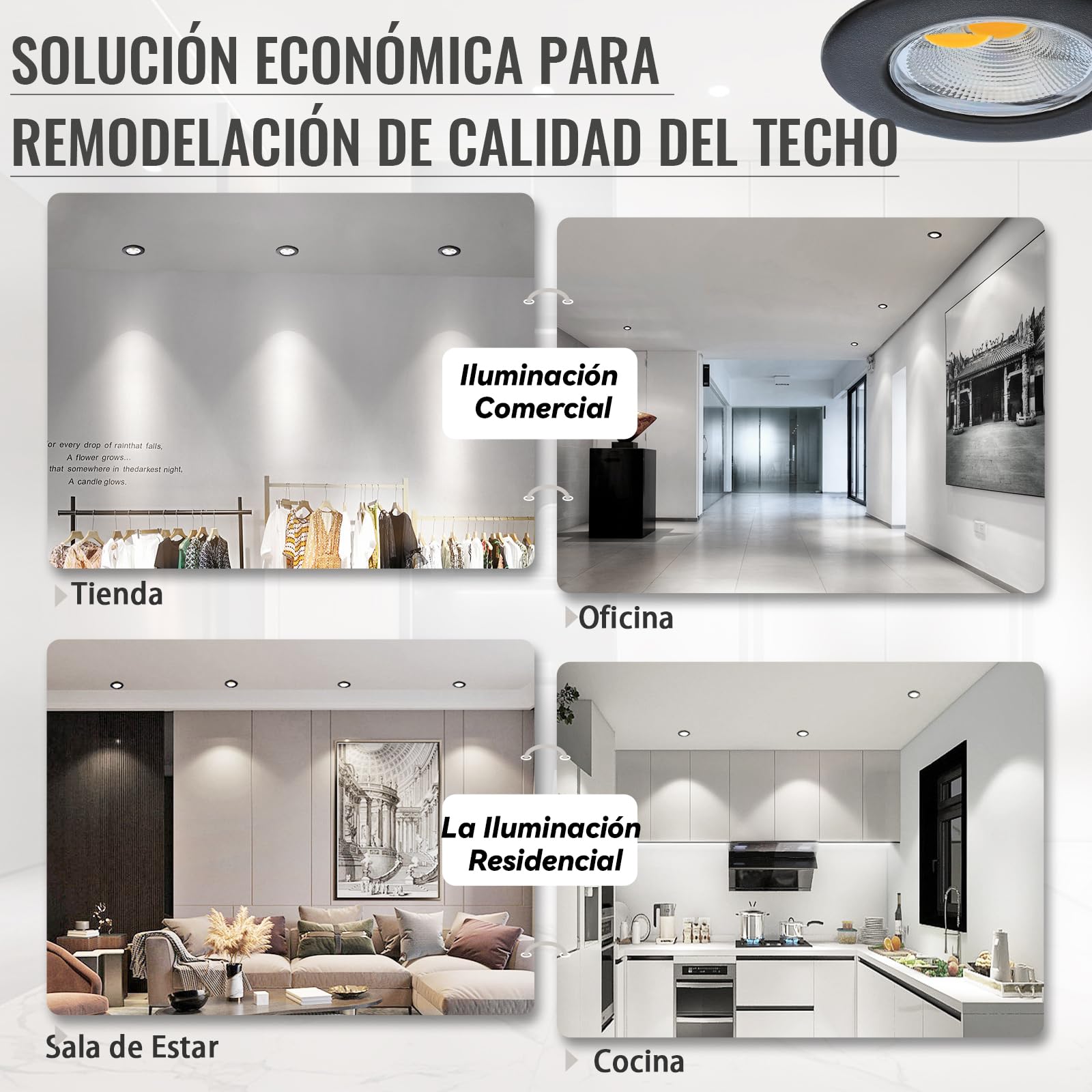 Conjunto de 6 Focos Empotrables LED 10W, Luces LED Redondas Negras Mate, Luces Empotradas Blancas Cálidas 2700K, para Dormitorio, Sala de Estar, Luces Empotradas 850LM Ø65-88mm.