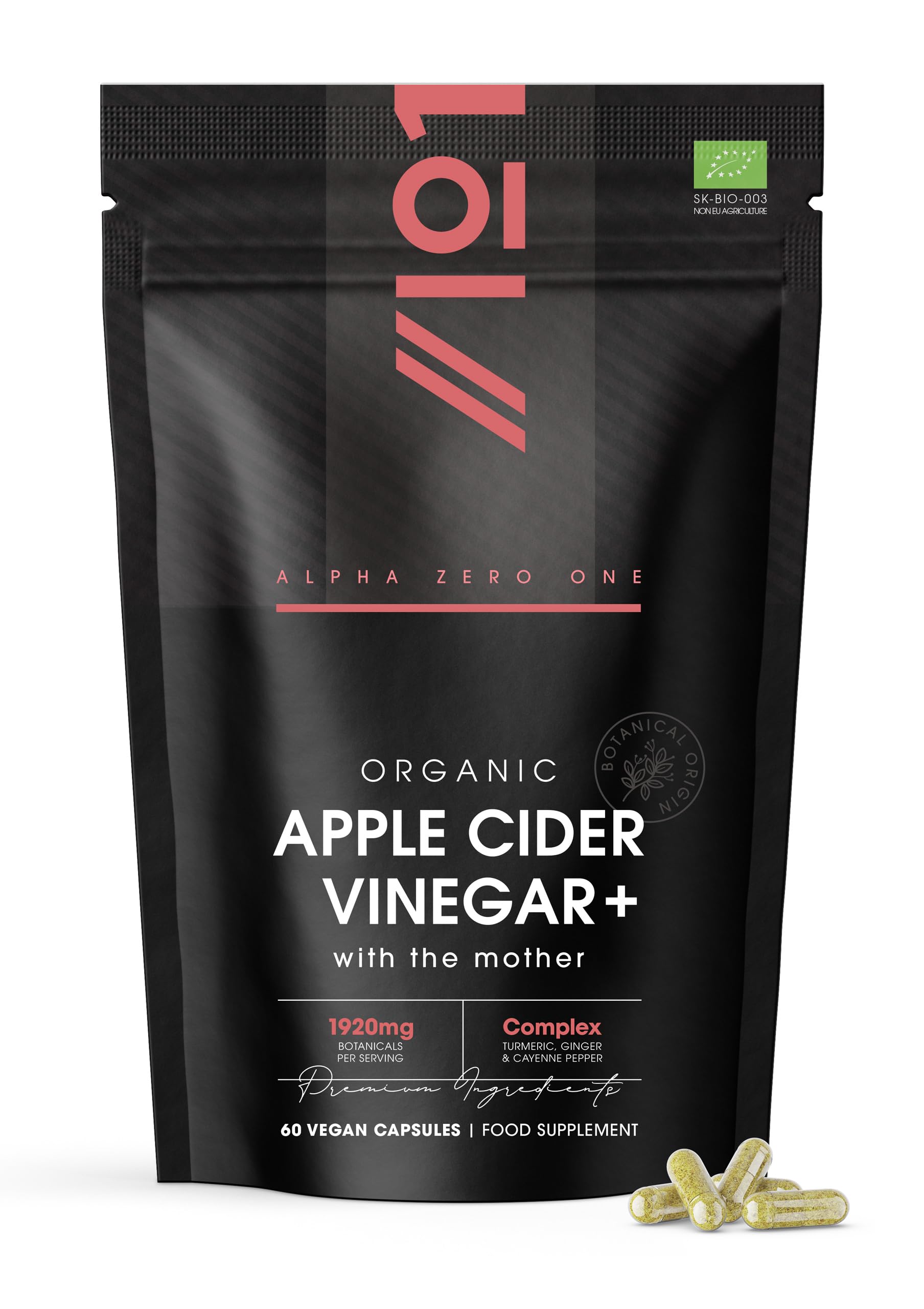 Organic Apple Cider Vinegar 1920mg - with Turmeric, Ginger & Cayenne Pepper - 60 Vegan Capsules – Raw Unfiltered with The Mother by Alpha01