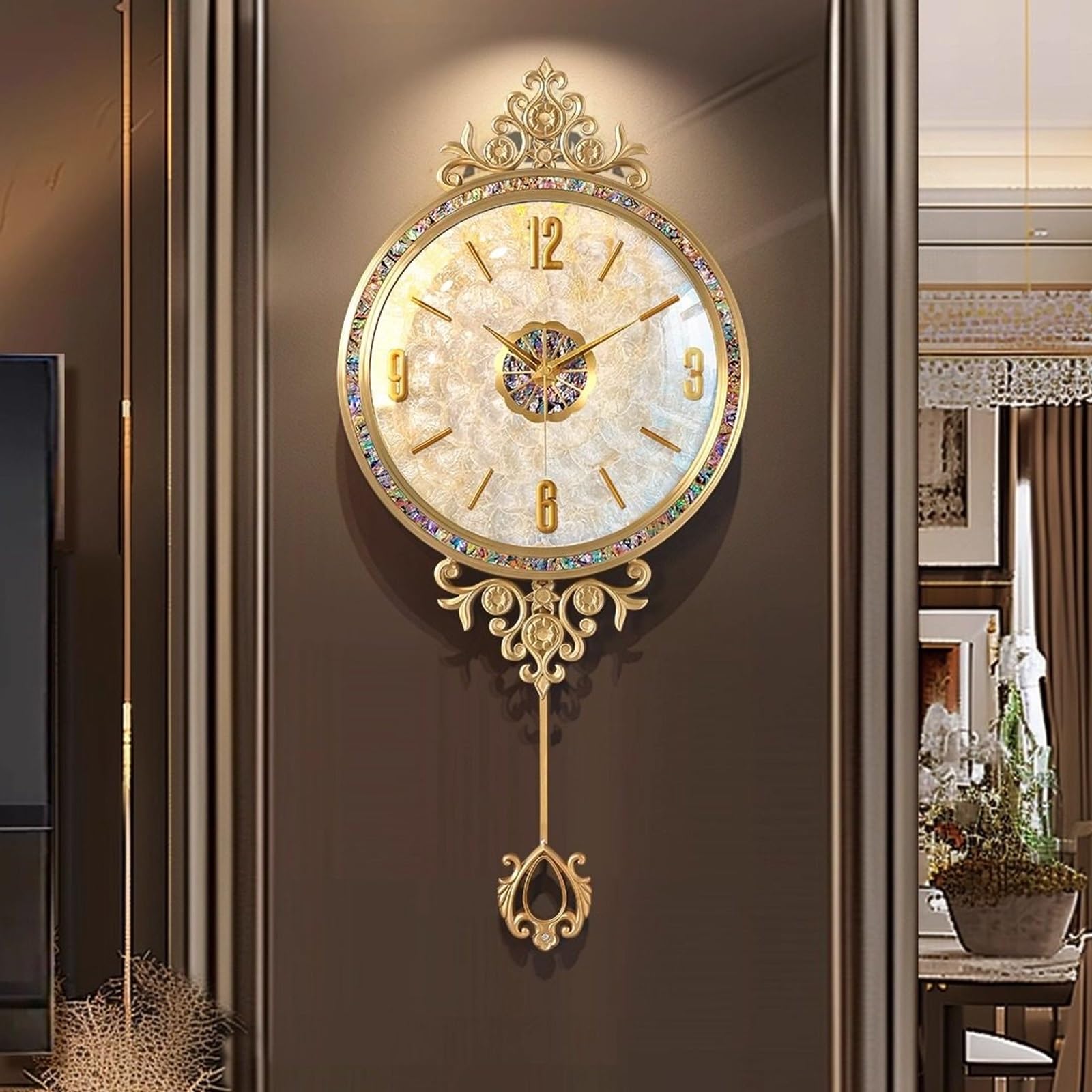 Horloge murale en nacre d'ormeau naturel au design élégant et épuré