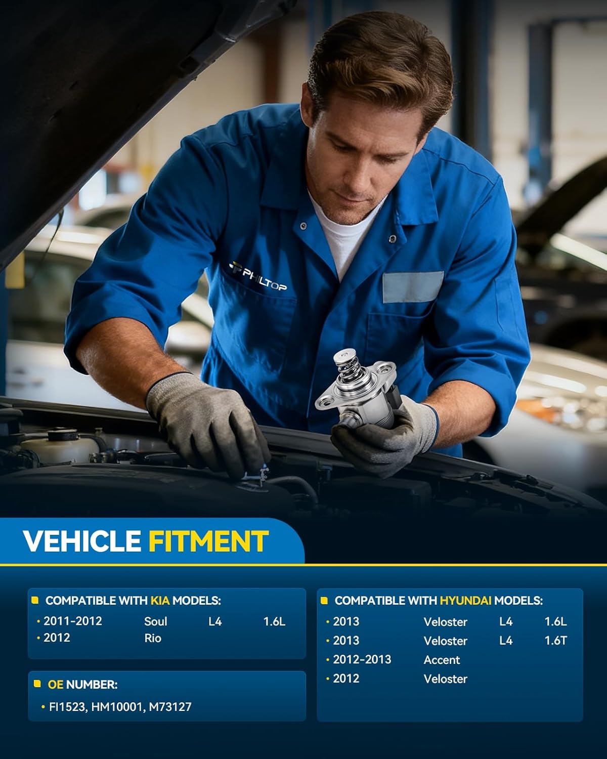 PHILTOP High Pressure Fuel Pump Fits for Hyundai Accent 2012 2013, Kia Soul 2011 2012, Rio 2012, L4 4.6T, HM10001