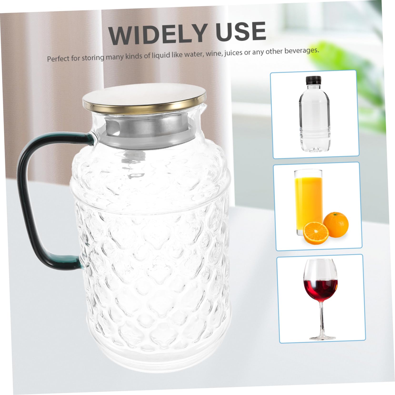 Jarra de Vidrio Grande 1.7l con Tapa y Asa, Contenedor de Agua Hecho de Vidrio Grueso, Diseño Antigoteo, para Uso Doméstico y Sala de Estar, Jarra de Bebida Práctica Cocina,
