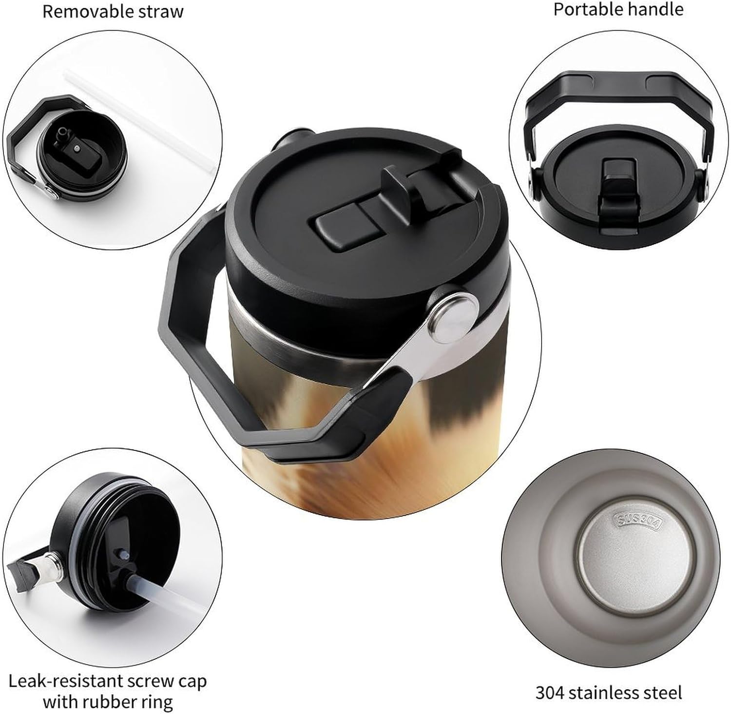 30oz Insulated Tumblers with Top Handle, Stainless Steel Pomeranian Dog Car Cup with Straw for Gift, Leak-Proof Double Wall Vacuum Travel Mug, Personalized Water Bottles Black