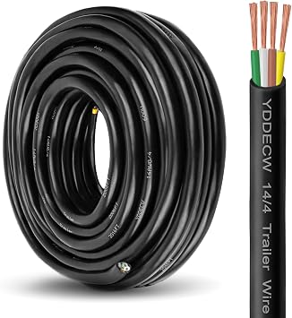 4 Way Trailer Wire - 14 Gauge 4 Conductor 50FT Pure Copper Heavy Duty Cable Extension Rv Trailer Wiring Cord Insulated 14/4 Cable for Rv and Automotive