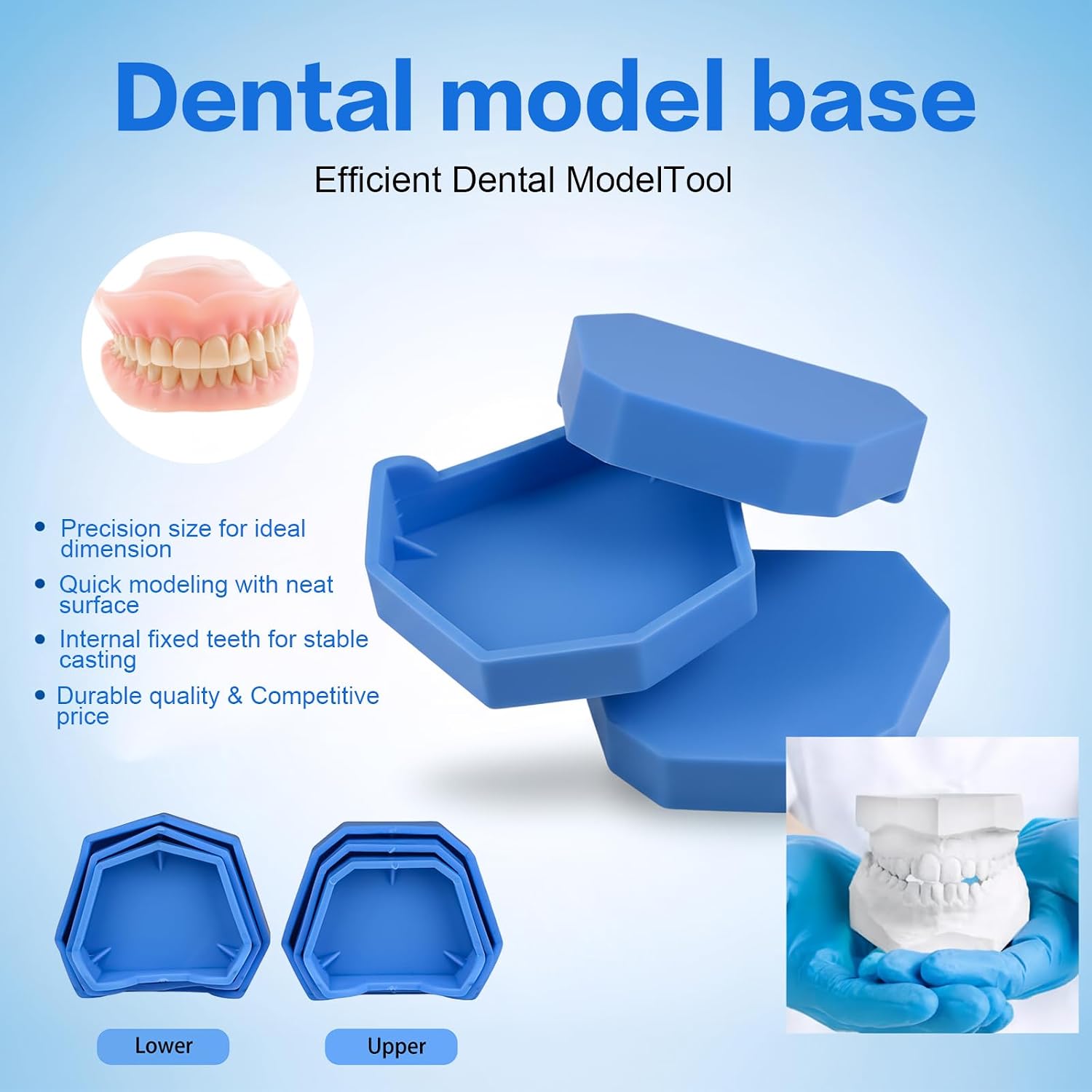 ZGOOD 6 Piece Model Base Former Set,Blue Plastic Molds in Small Medium Large Sizes for Dental Casting and Trimming Machine