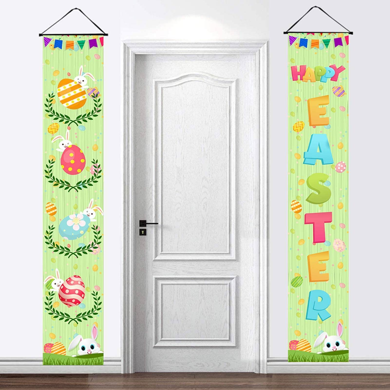 Pasen Welkom Teken Voordeur Houten Decoratie, Kleurrijke Pasen Ei Konijnen Gelukkig Pasen Deur Teken Met Hang Touw, Krans Hanger Muur Hangende Deur Opknoping Brief (Letter