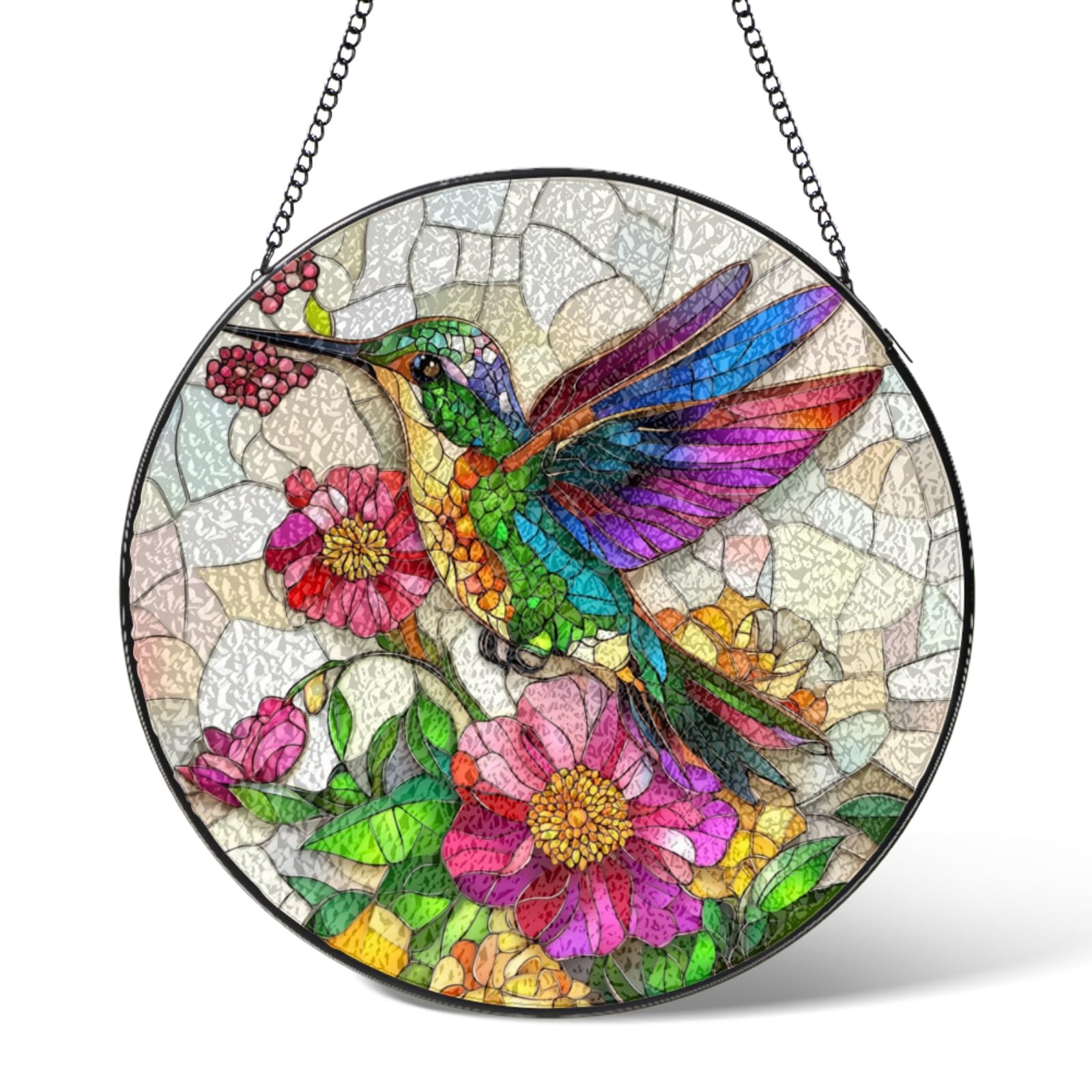 S2tMhb Birds Stained Glass Window Hanging Decoration,Bird Flowers Suncatcher Garden Decor, Sun Catchers Home Decorations for Living Room Kitchen Windows,Gifts for Christmas Birthday 30 cm