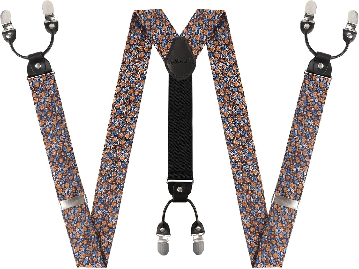 Alizeal Colorful Floral Pattern Suspenders and Self Tied Bow Tie for Men with Pocket Square Set